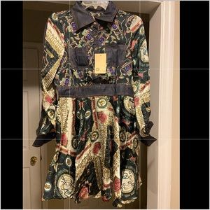 Silky and Denim Mix Shirt Dress Sz L